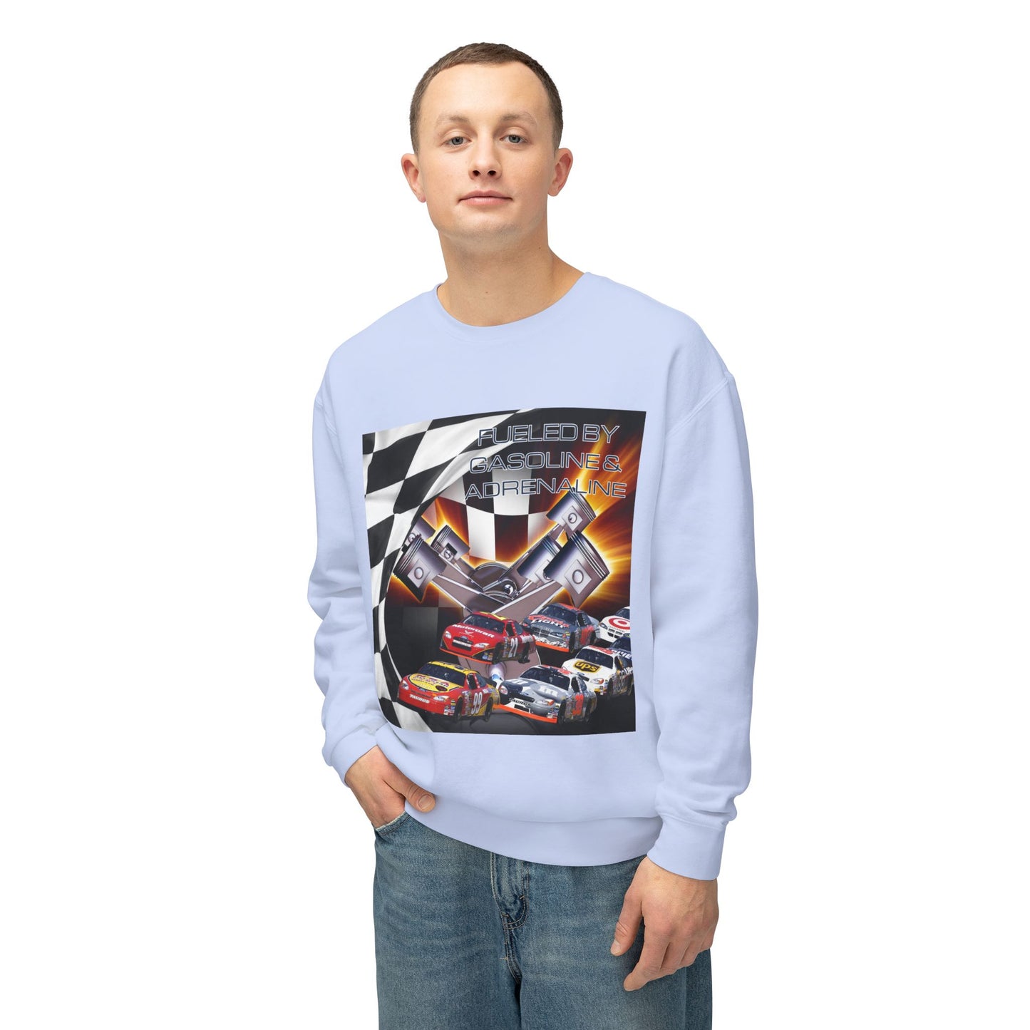 Fueled by Gasoline & Adrenaline - Unisex Lightweight Crewneck Sweatshirt