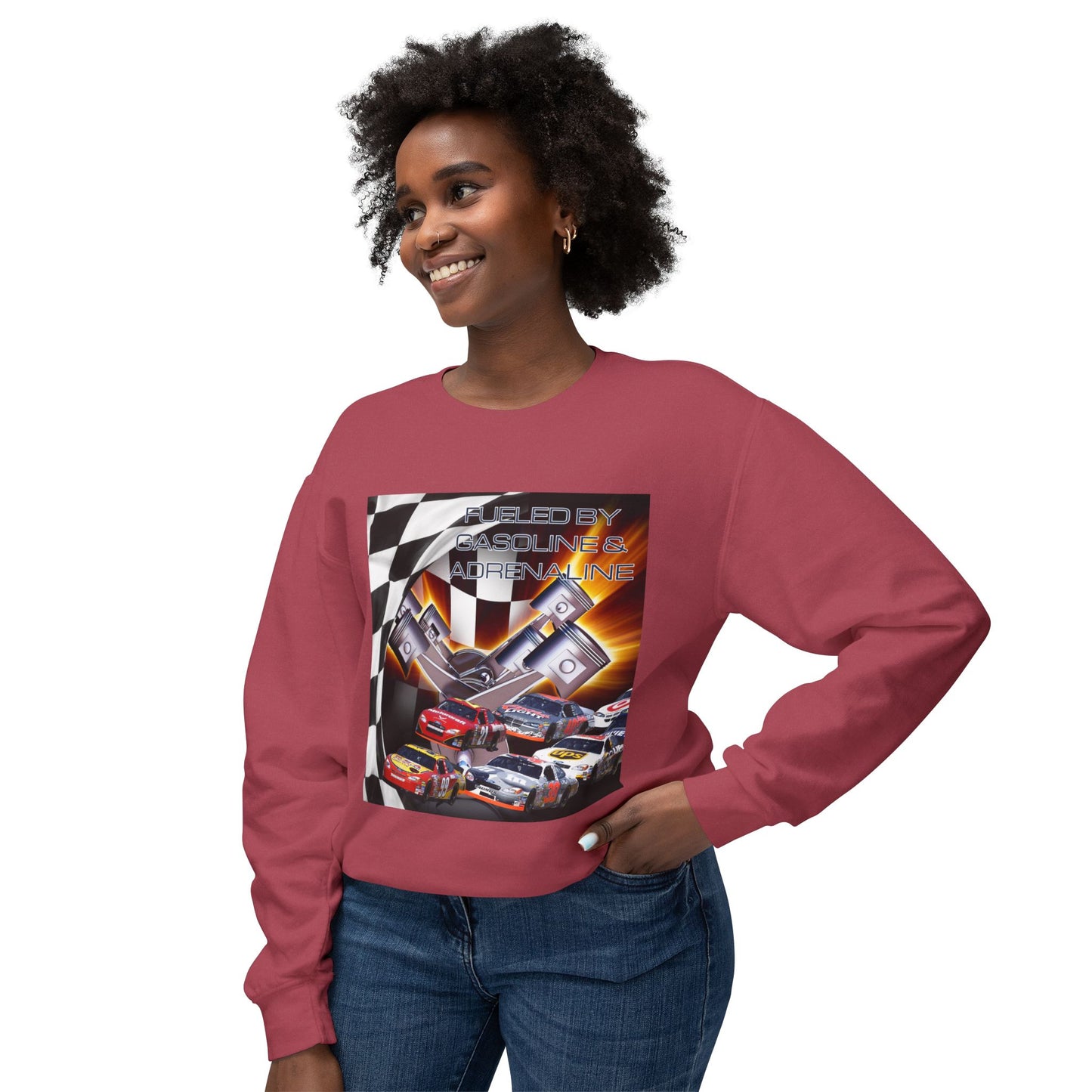 Fueled by Gasoline & Adrenaline - Unisex Lightweight Crewneck Sweatshirt