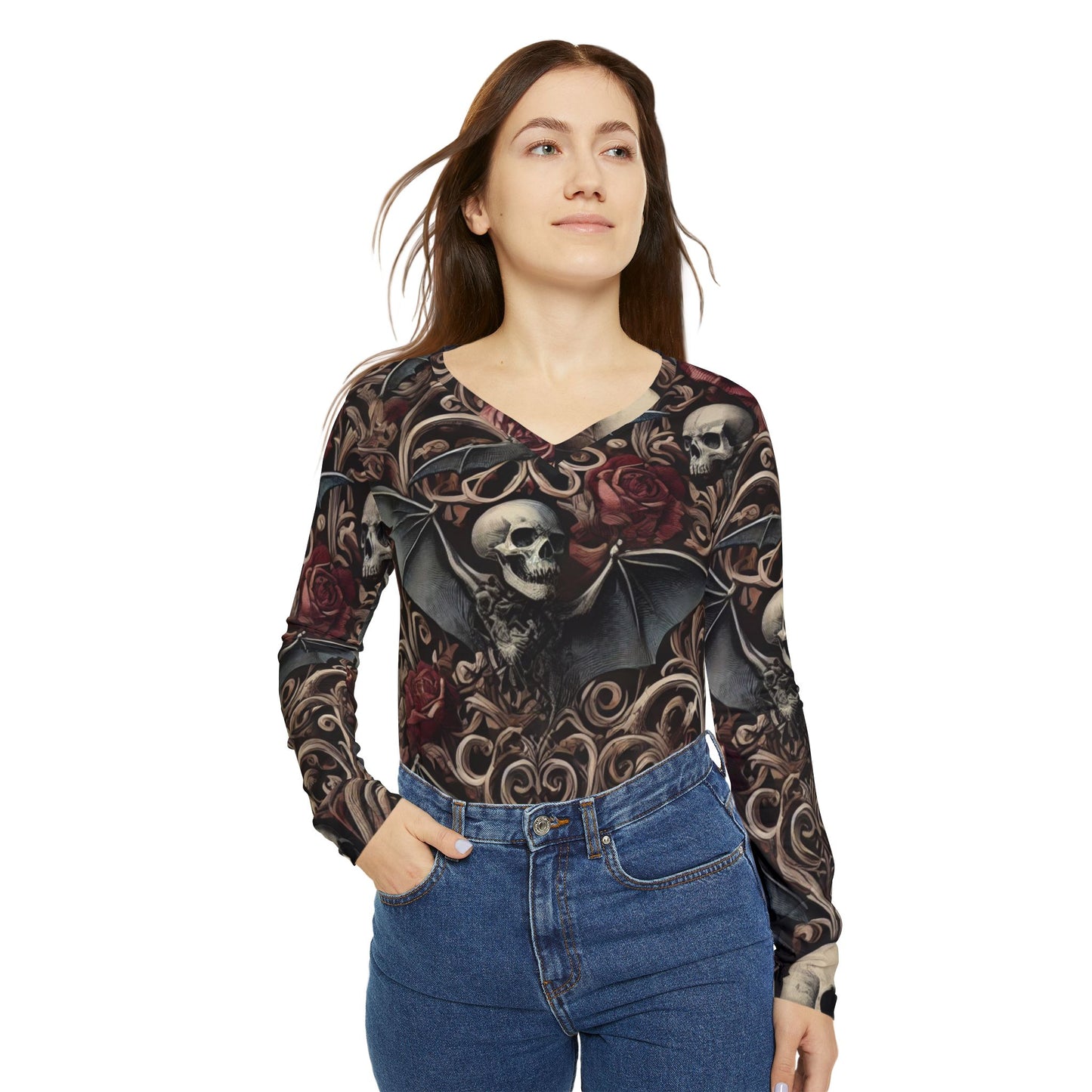 Nocturnal Elegy - Women's Long Sleeve V-neck Shirt (AOP)