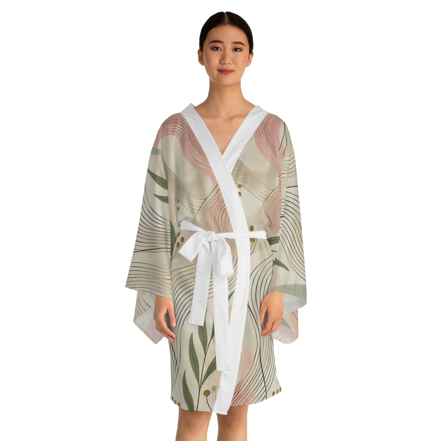 Botanical Breeze - Long Sleeve Kimono Robe (AOP)