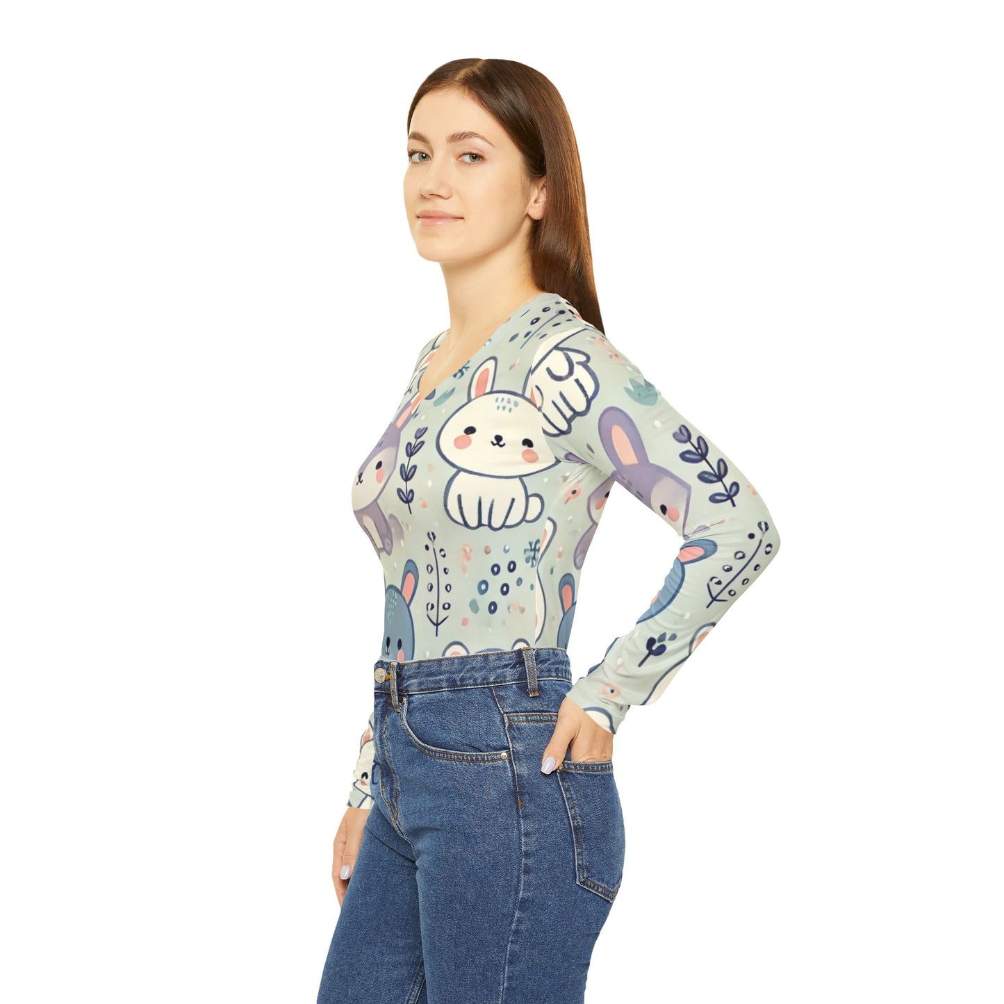 Whimsical Companions - Women's Long Sleeve V-neck Shirt (AOP)