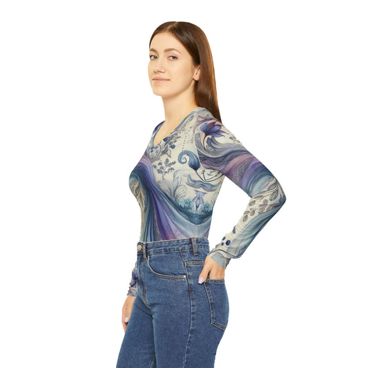 Twilight Bloom - V-neck Shirt  Women's Long Sleeve