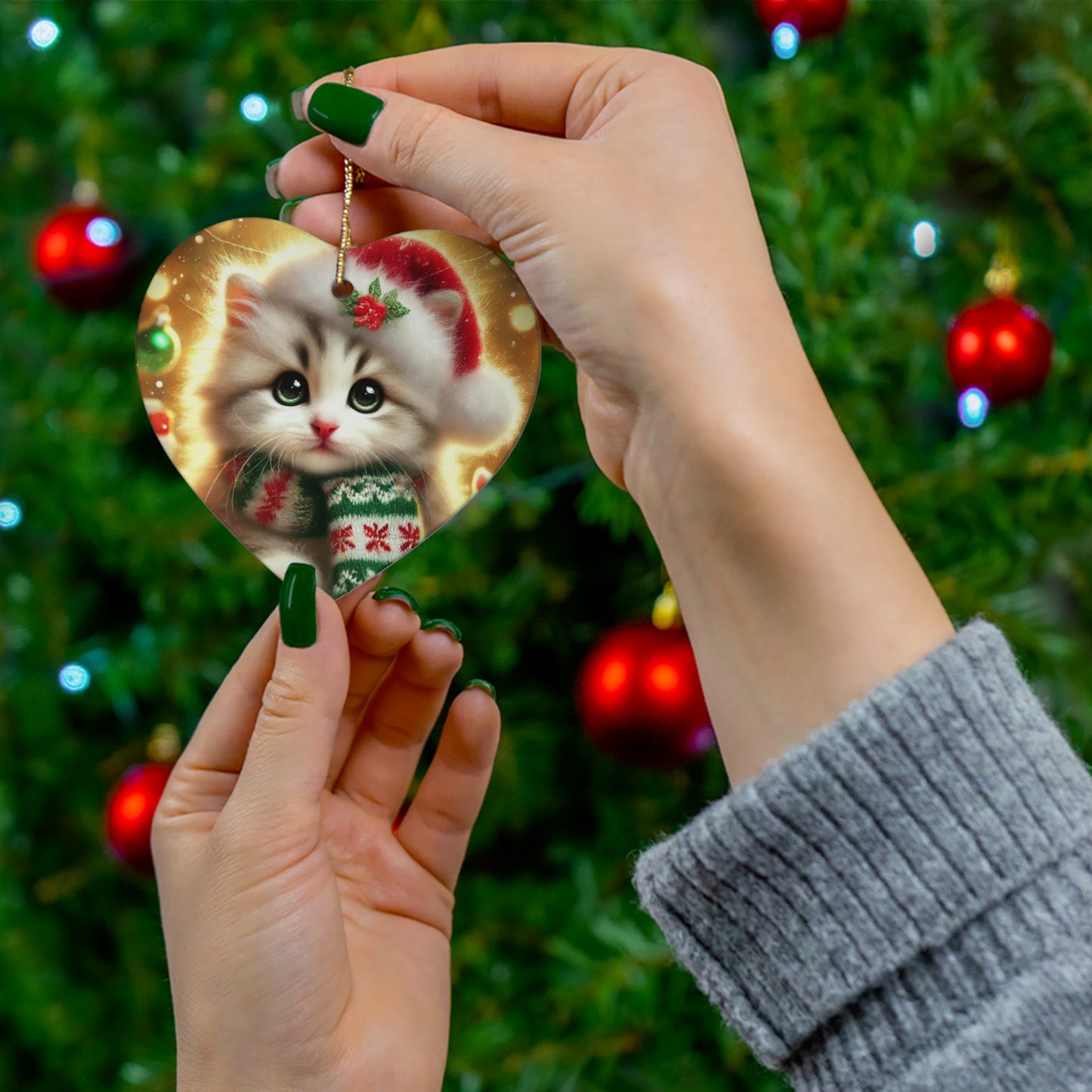 Purr-fectly Merry Christmas - Ceramic Ornament, 4 Shapes