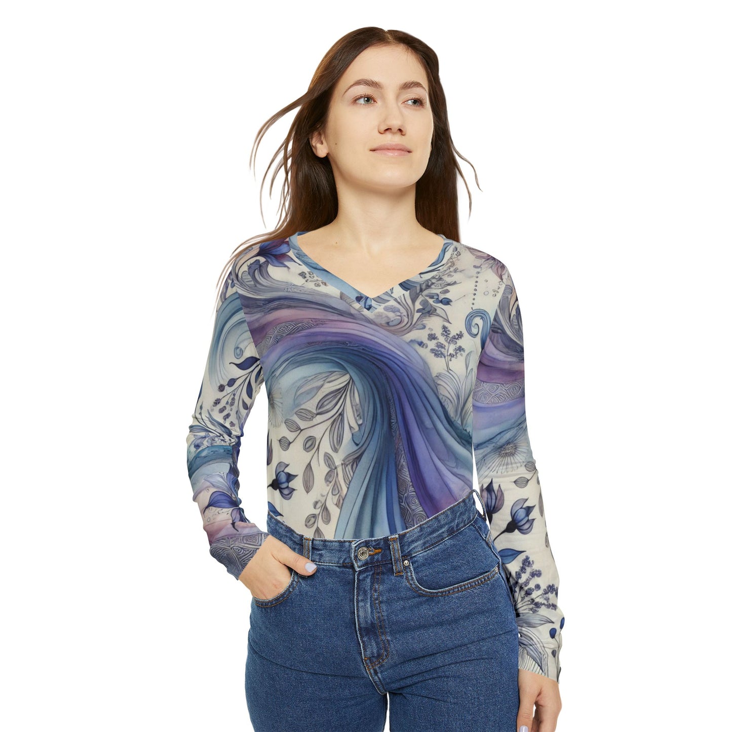 Twilight Bloom - V-neck Shirt  Women's Long Sleeve