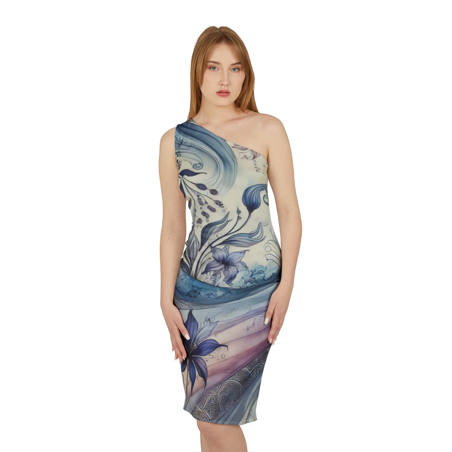 Twilight Bloom - Shoulder Dress One-Shoulder Fitted Knee-Length Elegant Women's Dress