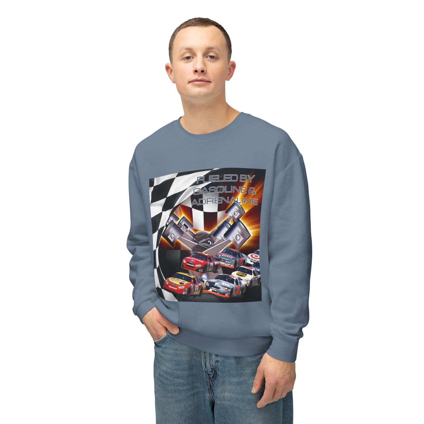 Fueled by Gasoline & Adrenaline - Unisex Lightweight Crewneck Sweatshirt