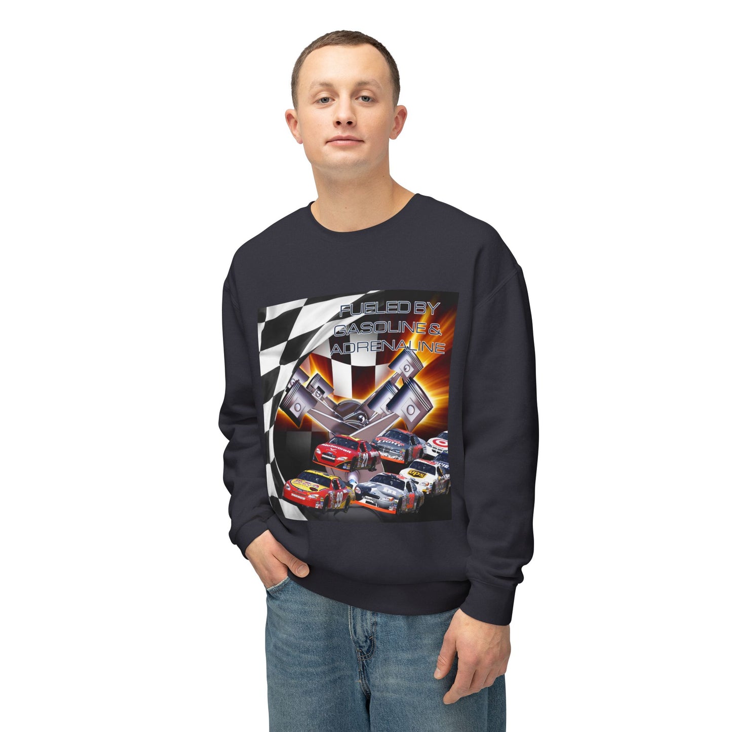 Fueled by Gasoline & Adrenaline - Unisex Lightweight Crewneck Sweatshirt