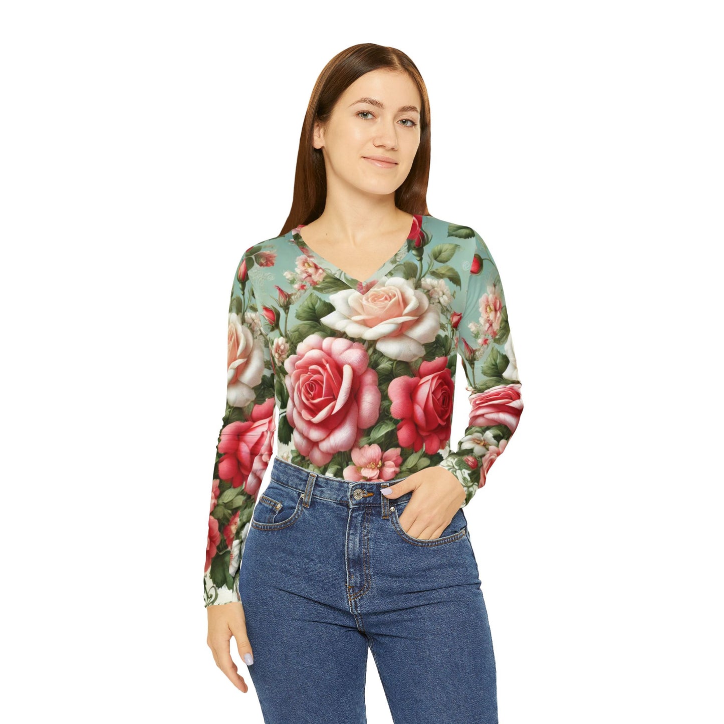 Rose Reverie - Women's Long Sleeve V-neck Shirt