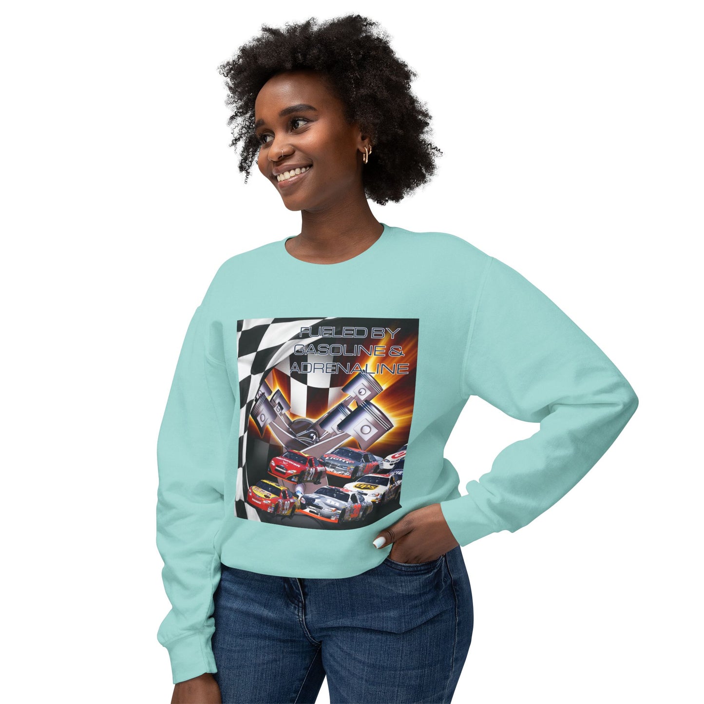 Fueled by Gasoline & Adrenaline - Unisex Lightweight Crewneck Sweatshirt