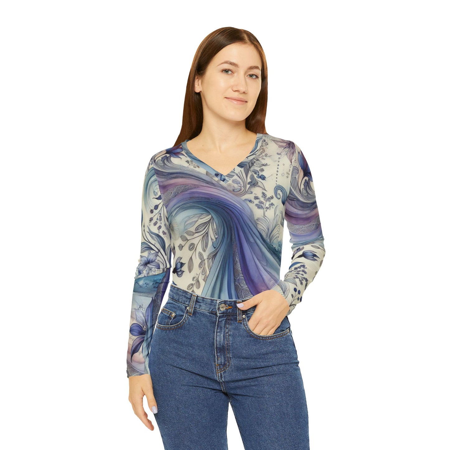 Twilight Bloom - V-neck Shirt  Women's Long Sleeve