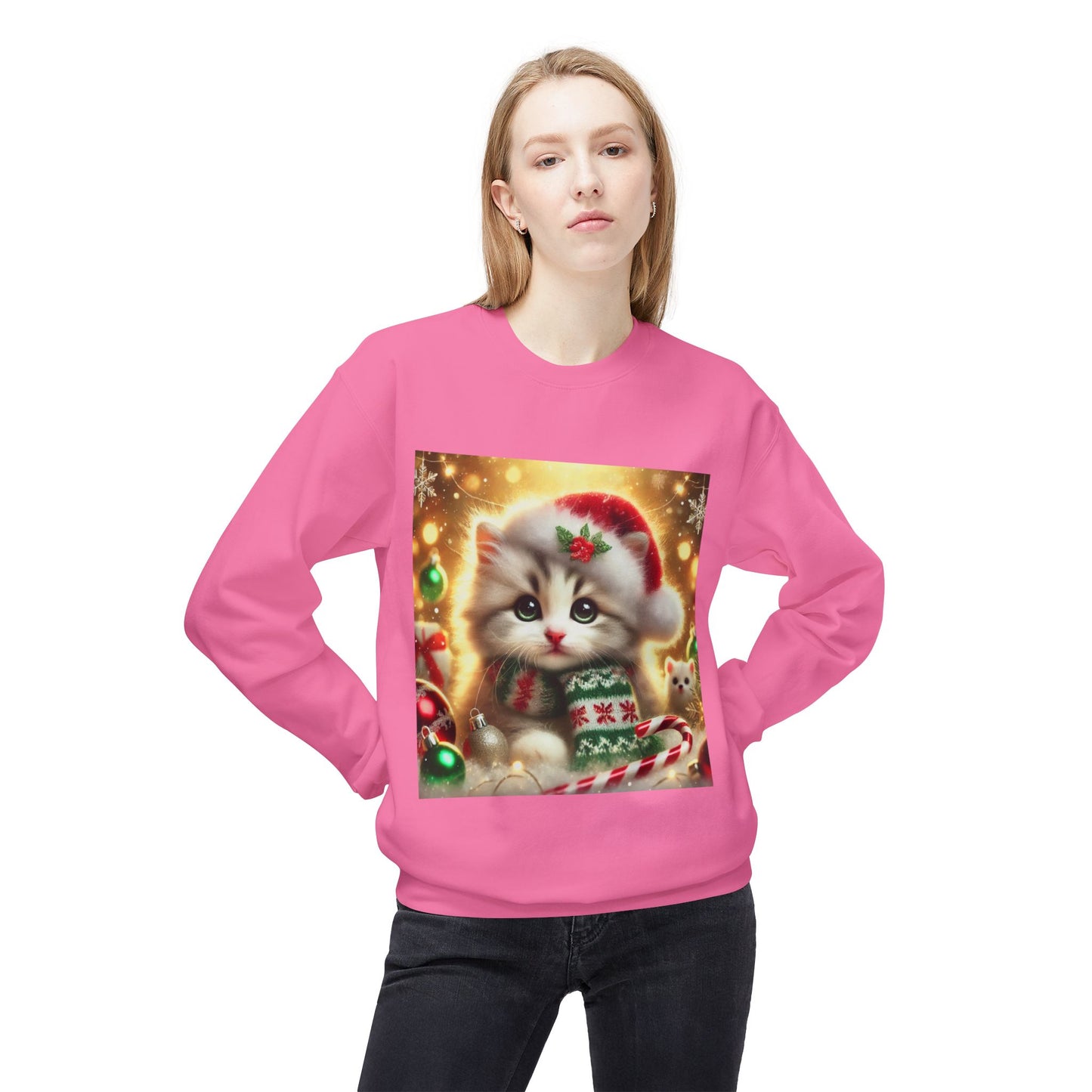 Purr-fectly Merry Christmas - Unisex Midweight Softstyle Fleece Crewneck Sweatshirt