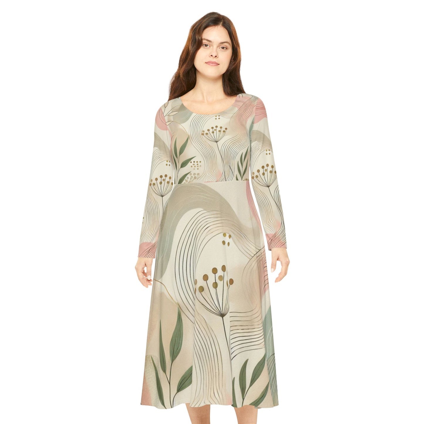 Botanical Breeze - Women's Long Sleeve Dance Dress (AOP)