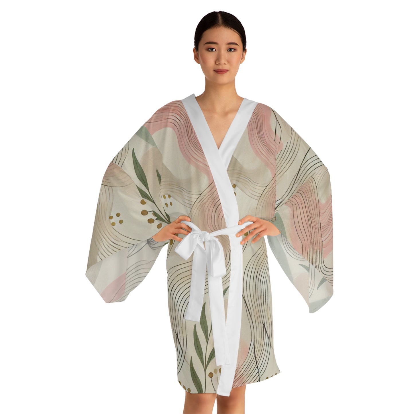 Botanical Breeze - Long Sleeve Kimono Robe (AOP)