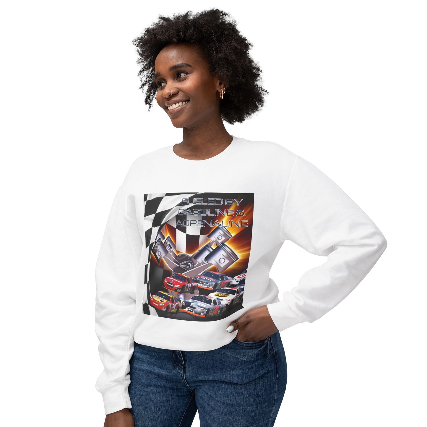 Fueled by Gasoline & Adrenaline - Unisex Lightweight Crewneck Sweatshirt