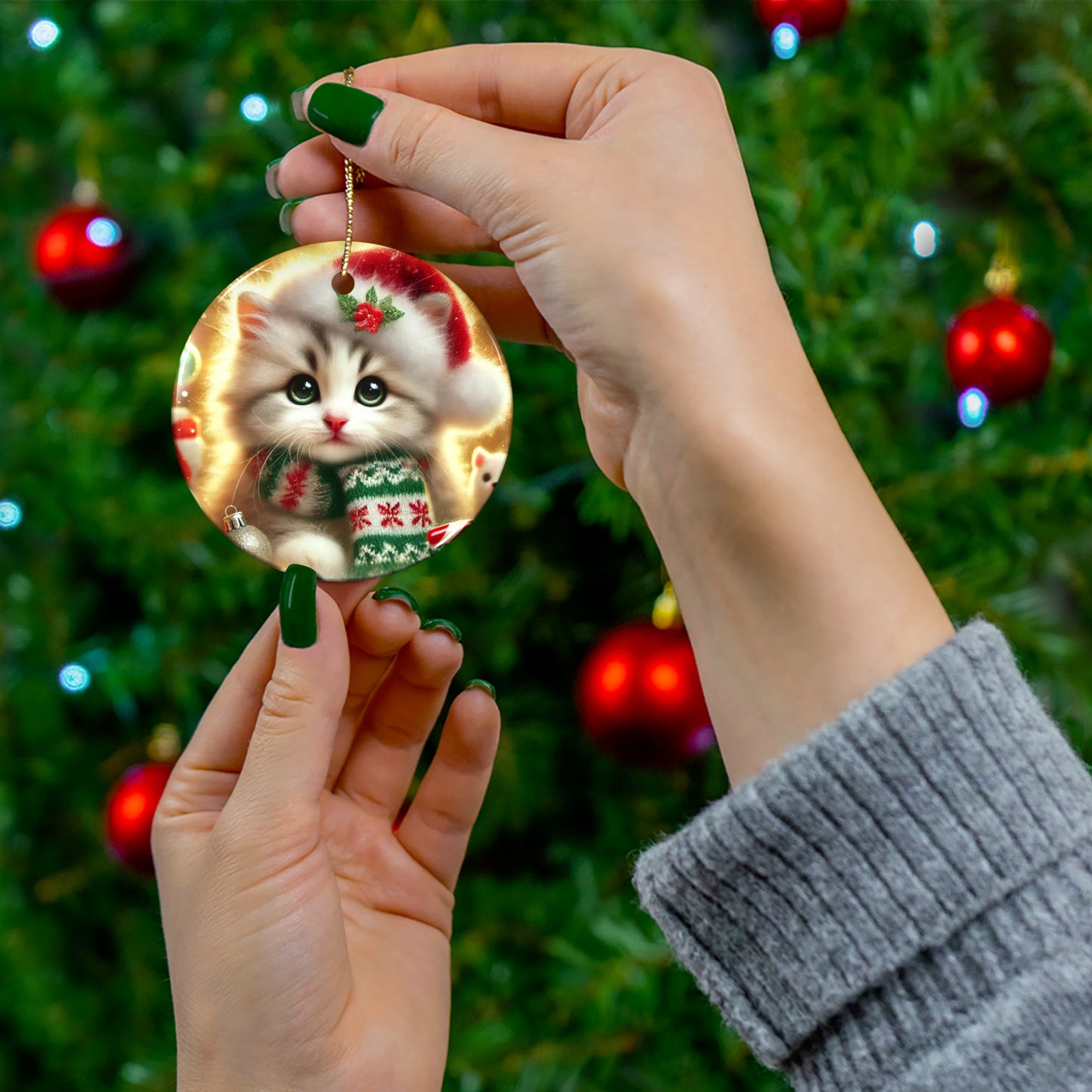 Purr-fectly Merry Christmas - Ceramic Ornament, 4 Shapes