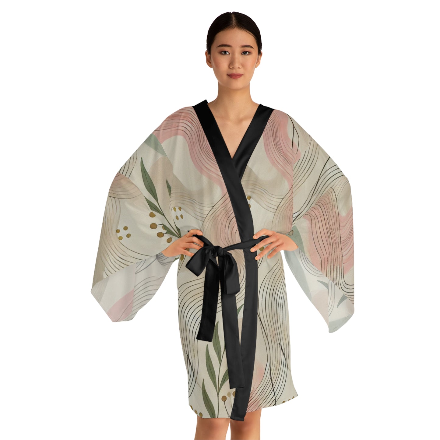 Botanical Breeze - Long Sleeve Kimono Robe (AOP)