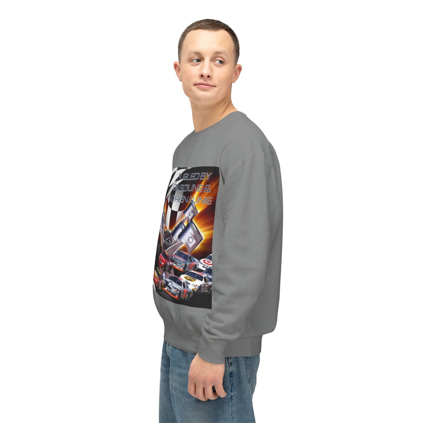 Fueled by Gasoline & Adrenaline - Unisex Lightweight Crewneck Sweatshirt