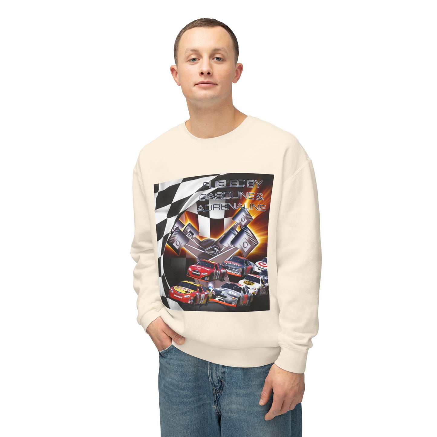 Fueled by Gasoline & Adrenaline - Unisex Lightweight Crewneck Sweatshirt