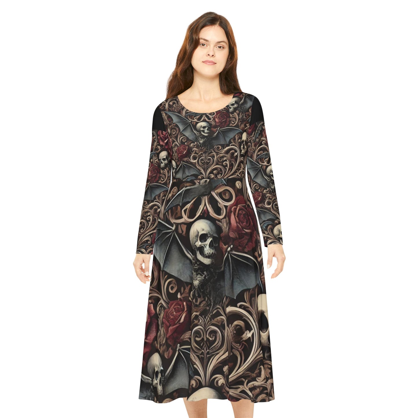 Nocturnal Elegy - Women's Long Sleeve Dance Dress (AOP)