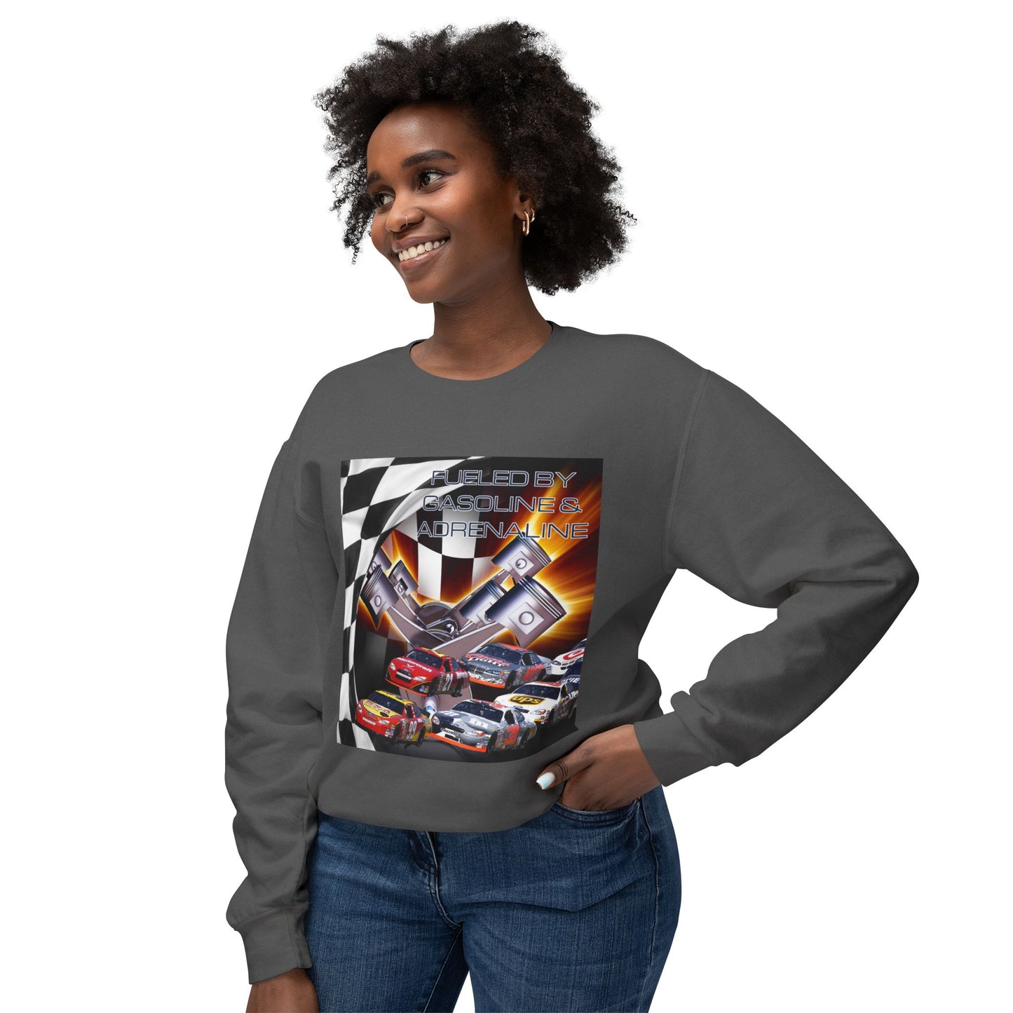 Fueled by Gasoline & Adrenaline - Unisex Lightweight Crewneck Sweatshirt