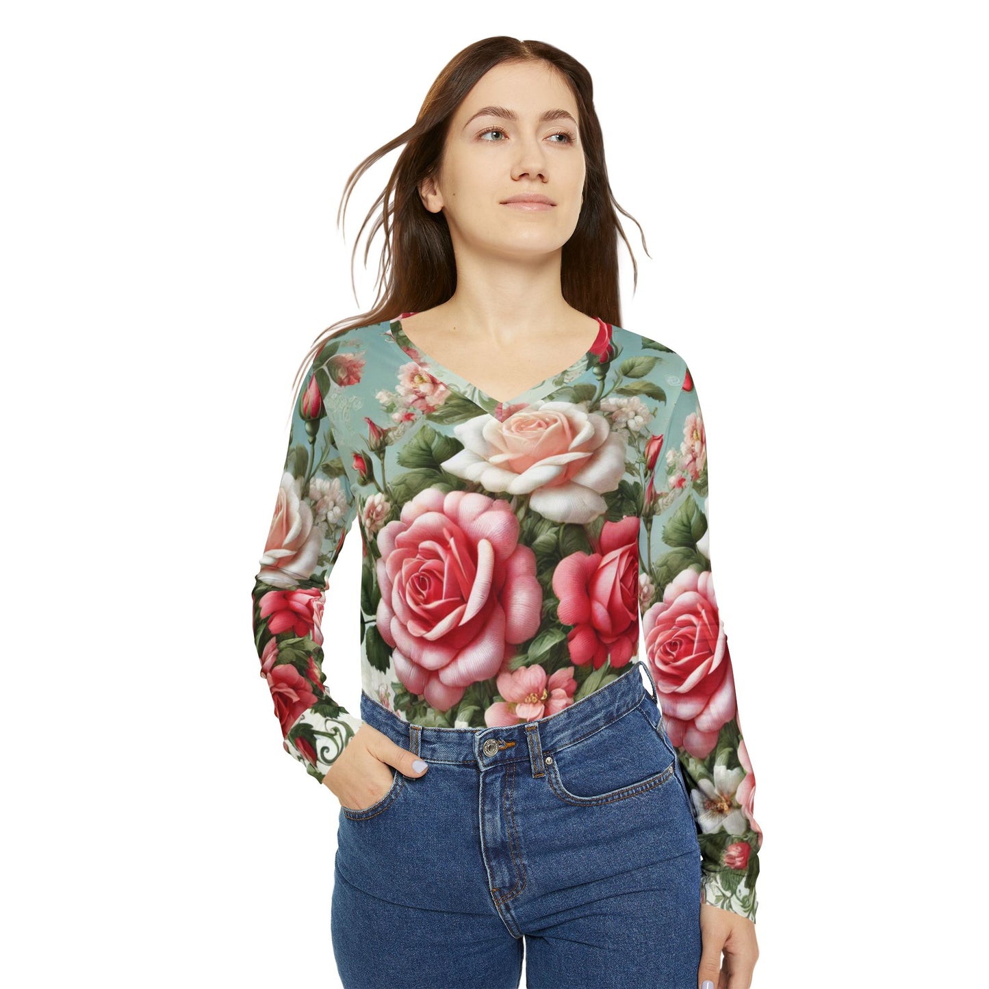 Rose Reverie - Women's Long Sleeve V-neck Shirt