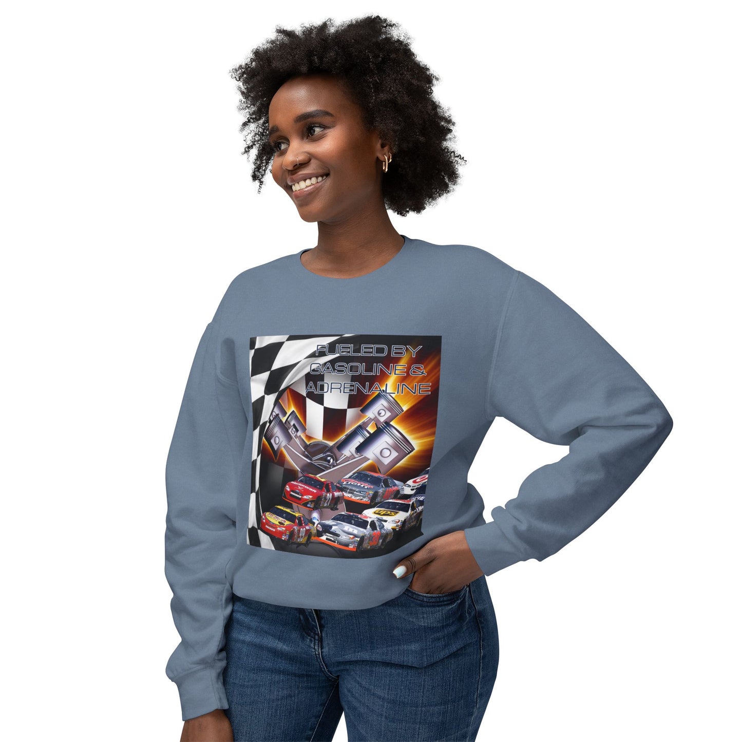 Fueled by Gasoline & Adrenaline - Unisex Lightweight Crewneck Sweatshirt