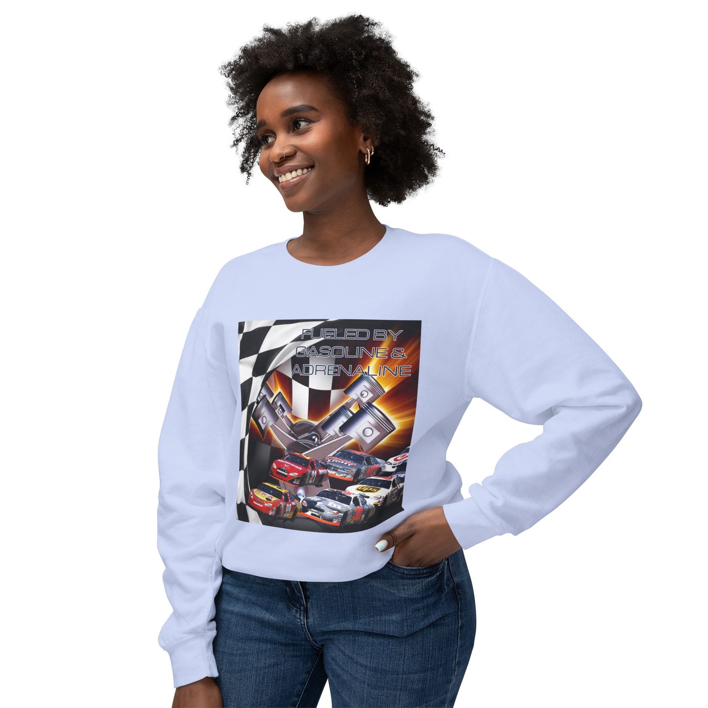 Fueled by Gasoline & Adrenaline - Unisex Lightweight Crewneck Sweatshirt