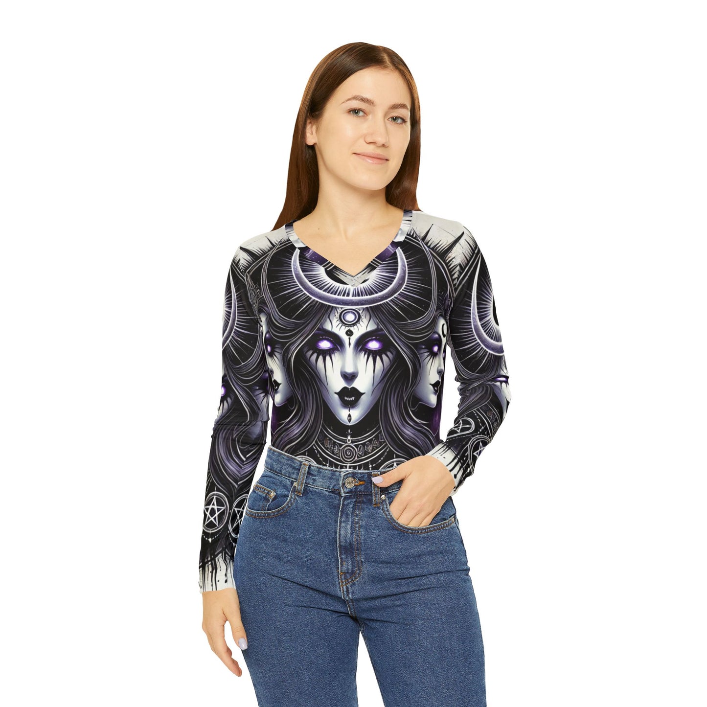 Triple Goddess - Women's Long Sleeve V-neck Shirt