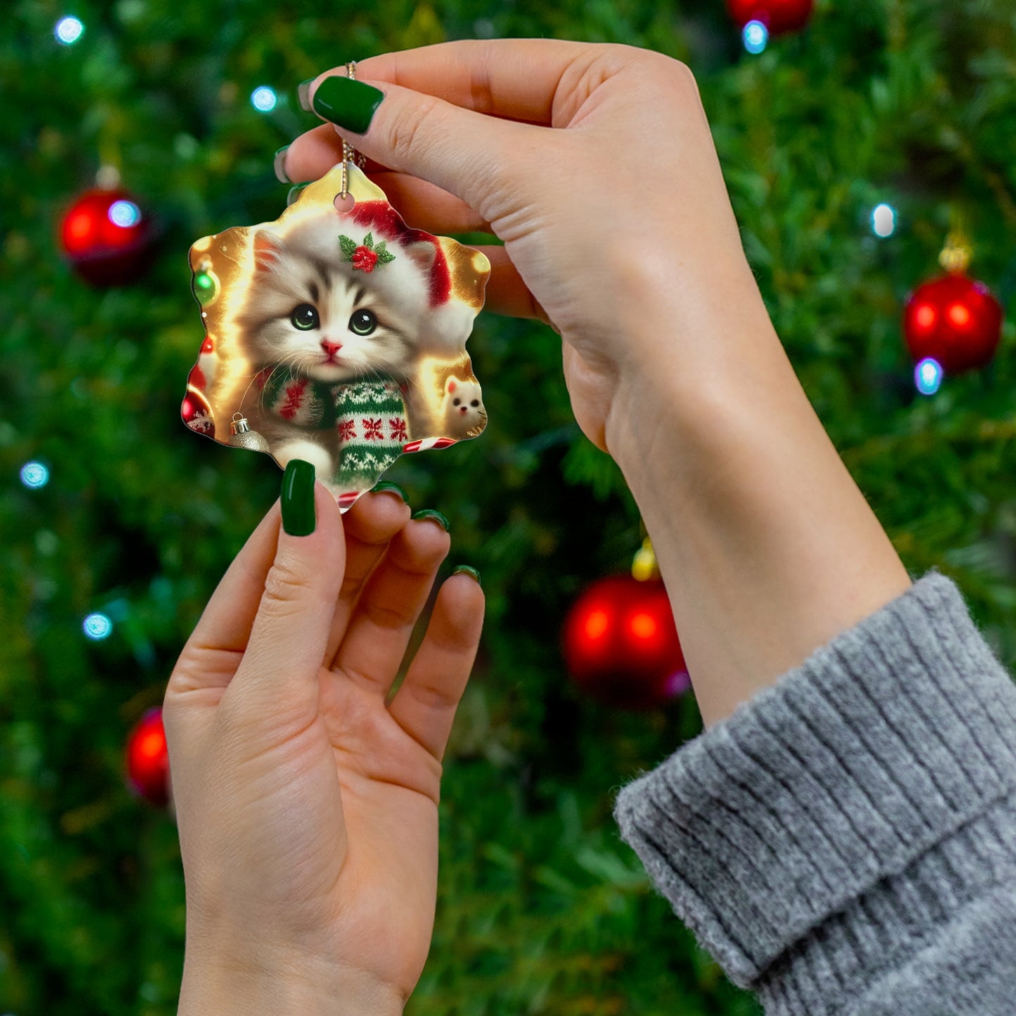 Purr-fectly Merry Christmas - Ceramic Ornament, 4 Shapes