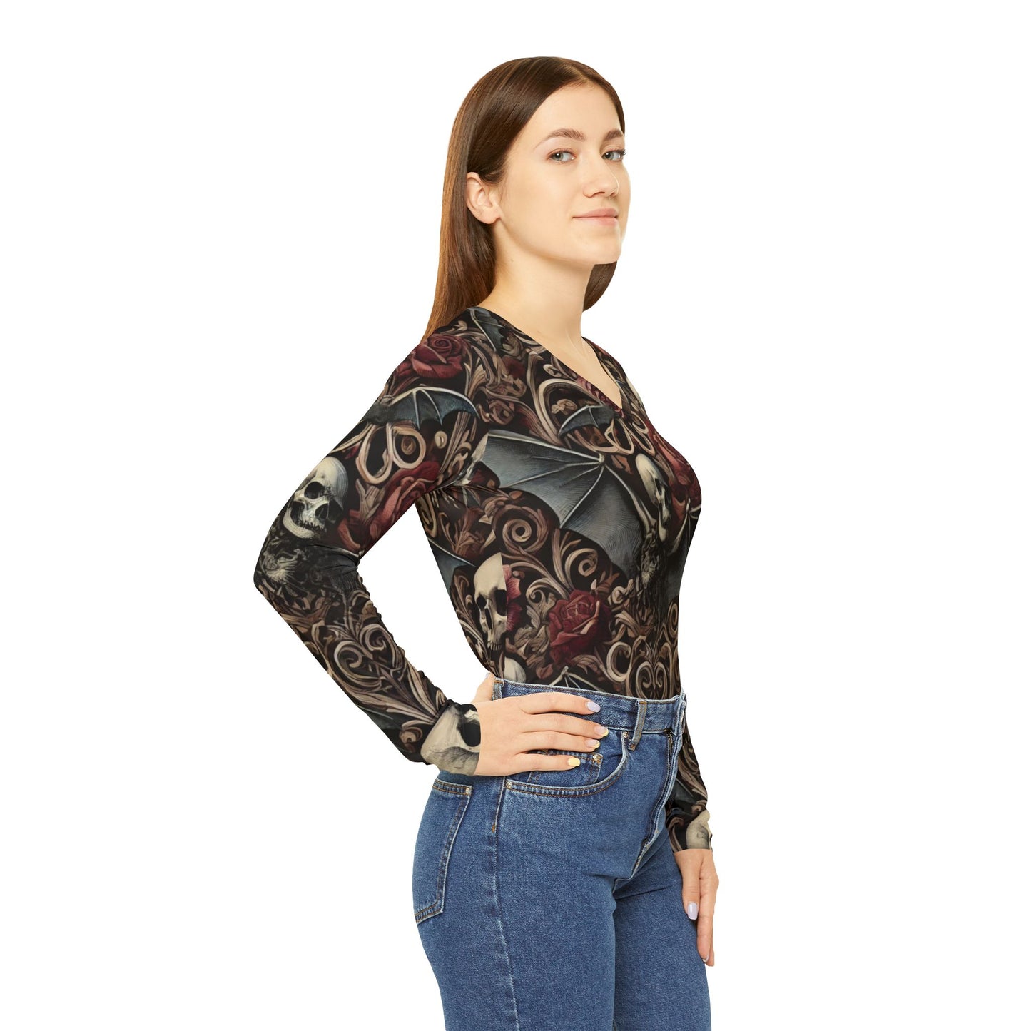 Nocturnal Elegy - Women's Long Sleeve V-neck Shirt (AOP)