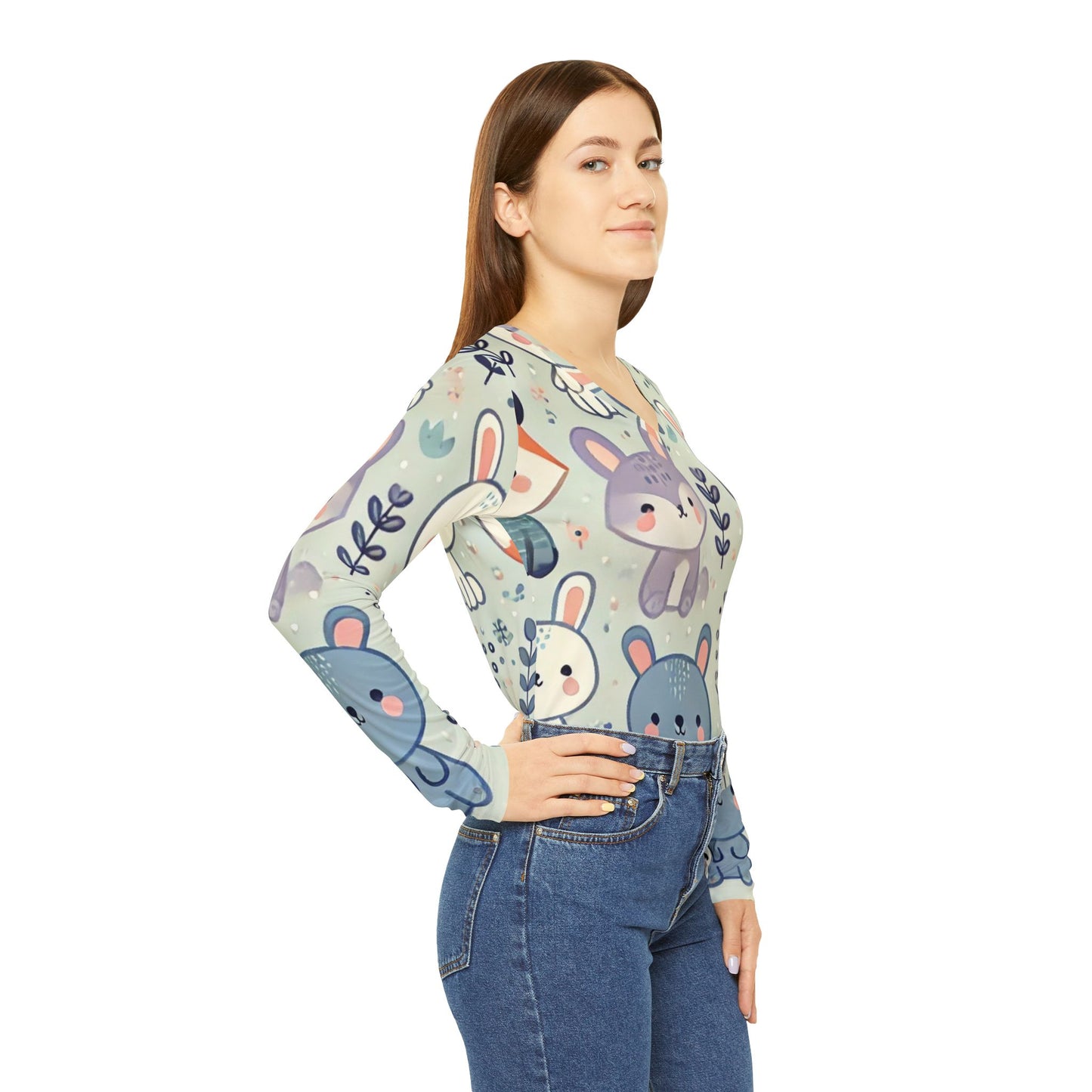 Whimsical Companions - Women's Long Sleeve V-neck Shirt (AOP)