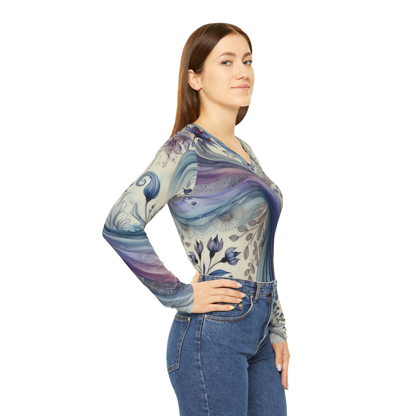 Twilight Bloom - V-neck Shirt  Women's Long Sleeve