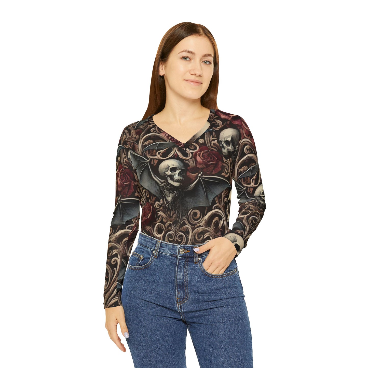 Nocturnal Elegy - Women's Long Sleeve V-neck Shirt (AOP)