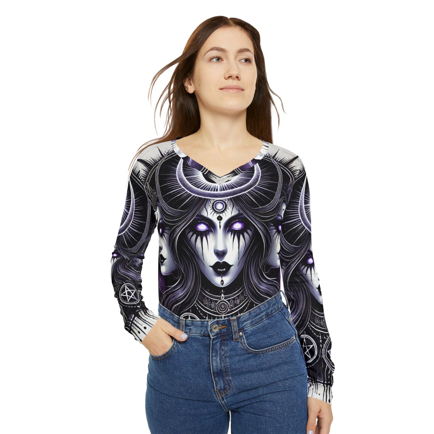 Triple Goddess - Women's Long Sleeve V-neck Shirt