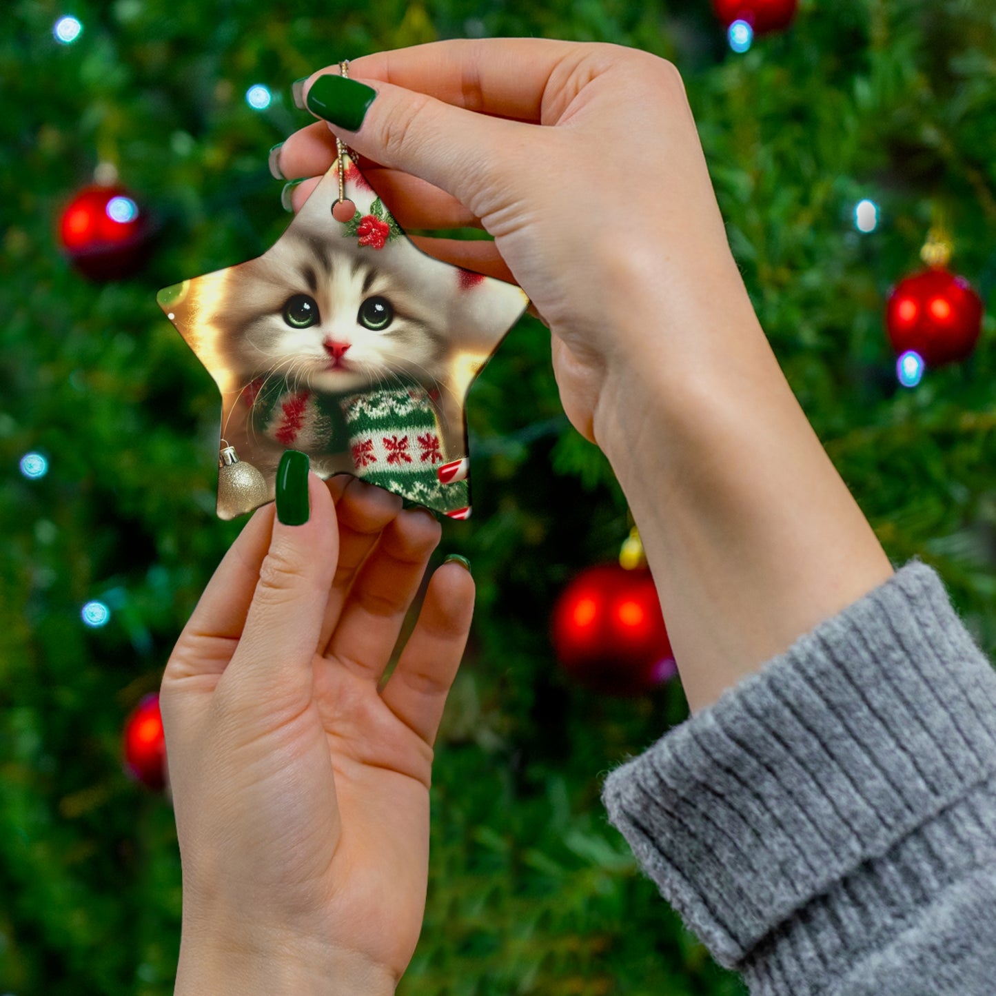 Purr-fectly Merry Christmas - Ceramic Ornament, 4 Shapes