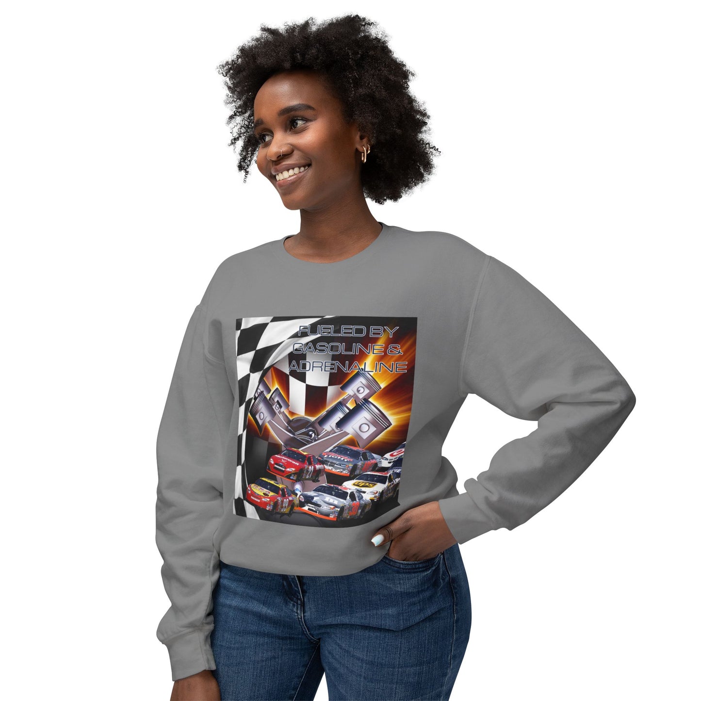 Fueled by Gasoline & Adrenaline - Unisex Lightweight Crewneck Sweatshirt